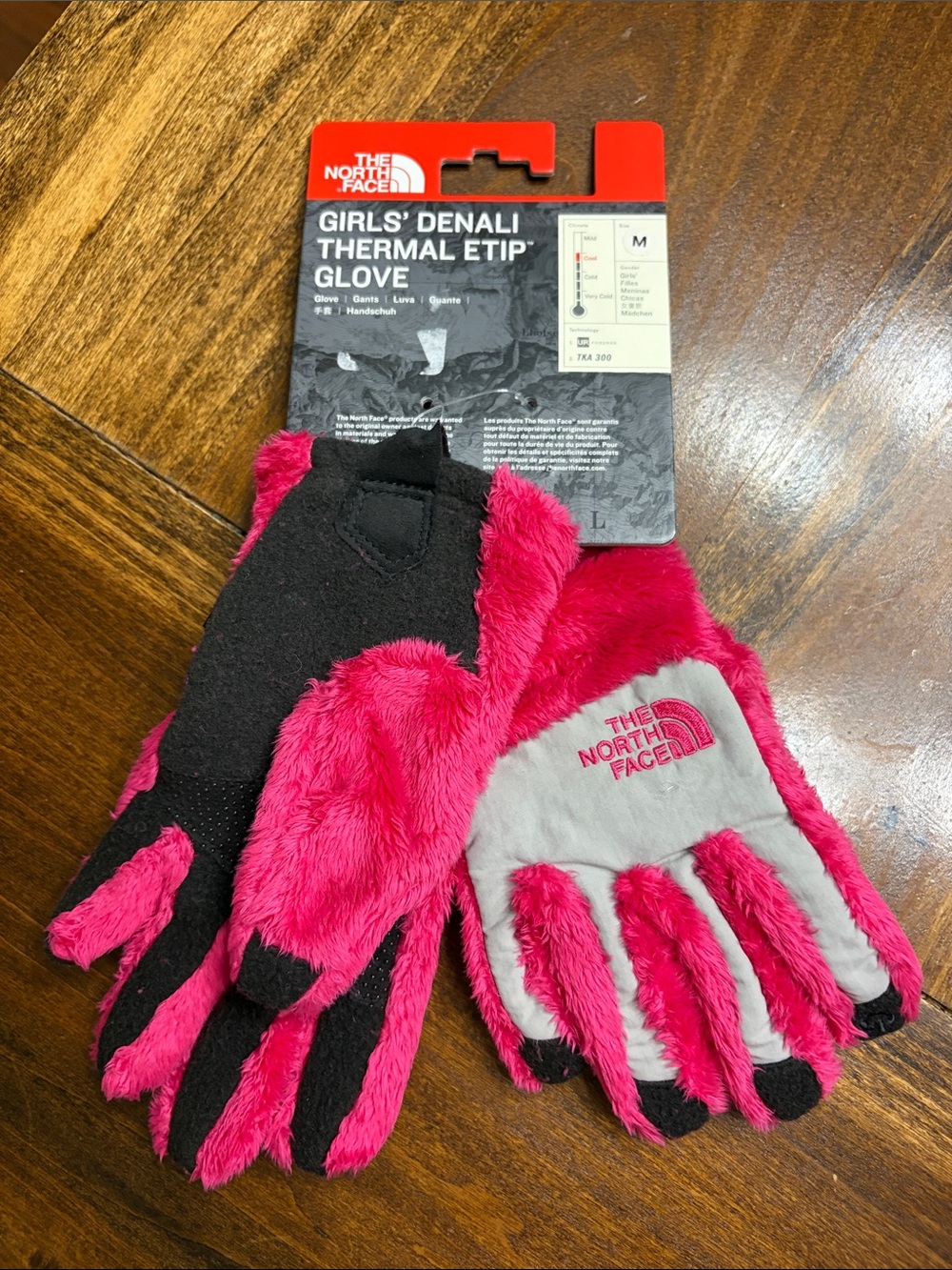 The North Face Girls' Denali Thermal Etip Gloves - Hot Pink & Gray